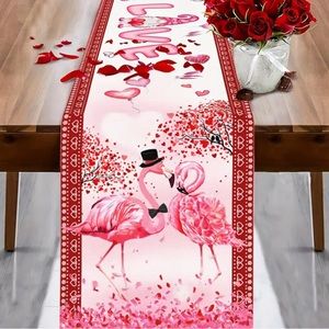 13x72 Flamingo Gnome Valentine's Day Table Runner, Red Heart Dinner Table decor